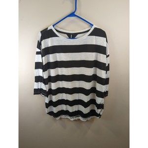 Calvin Klein Performance Women Large Top Quick Dry Blue Gray Stripe 1/2 Sleeve